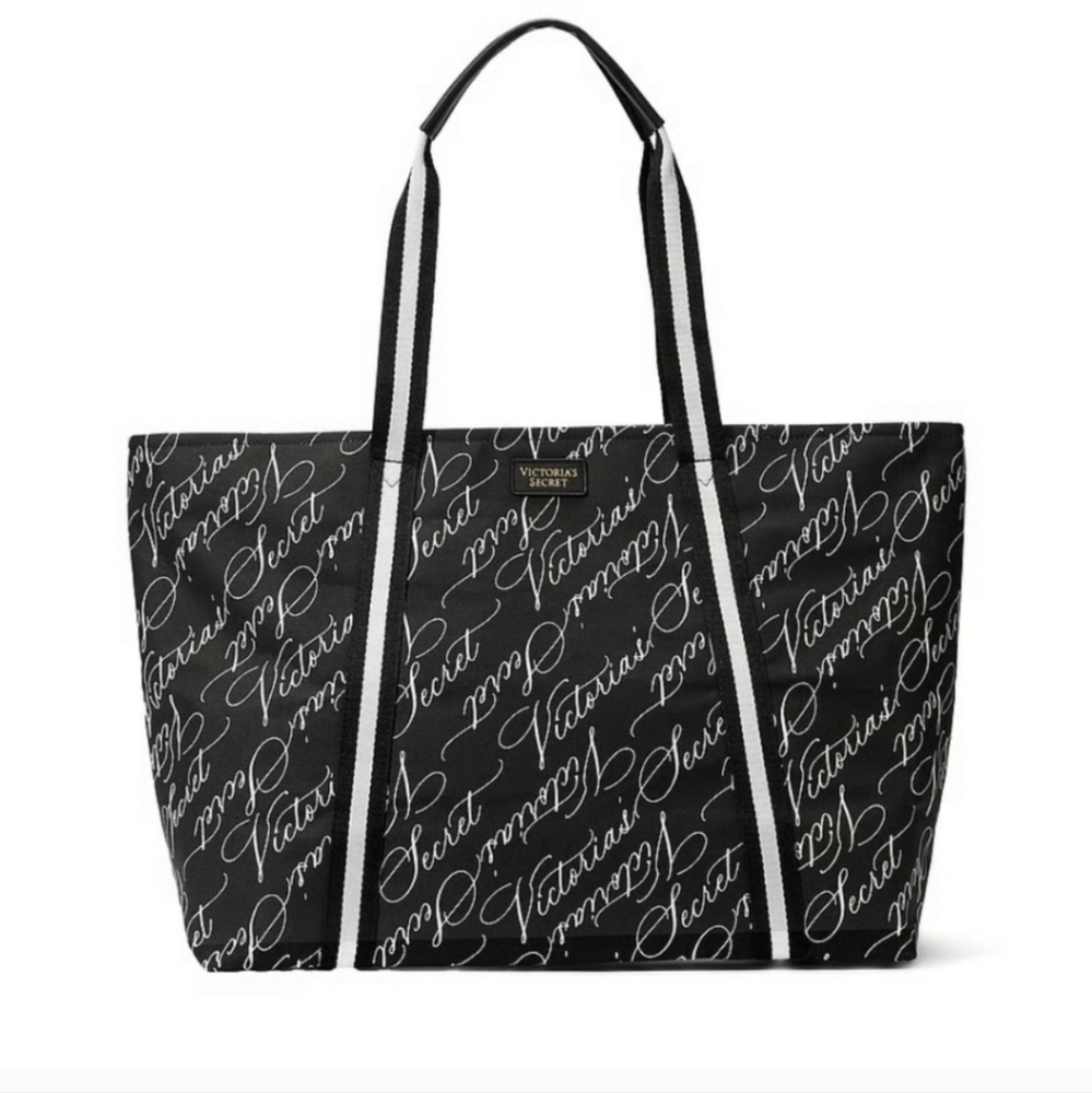 NWT! VICTORIA'S SECRET BLACK AND WHITE LOGO‎ WEEKENDER TOTE - Picture 8 of 11